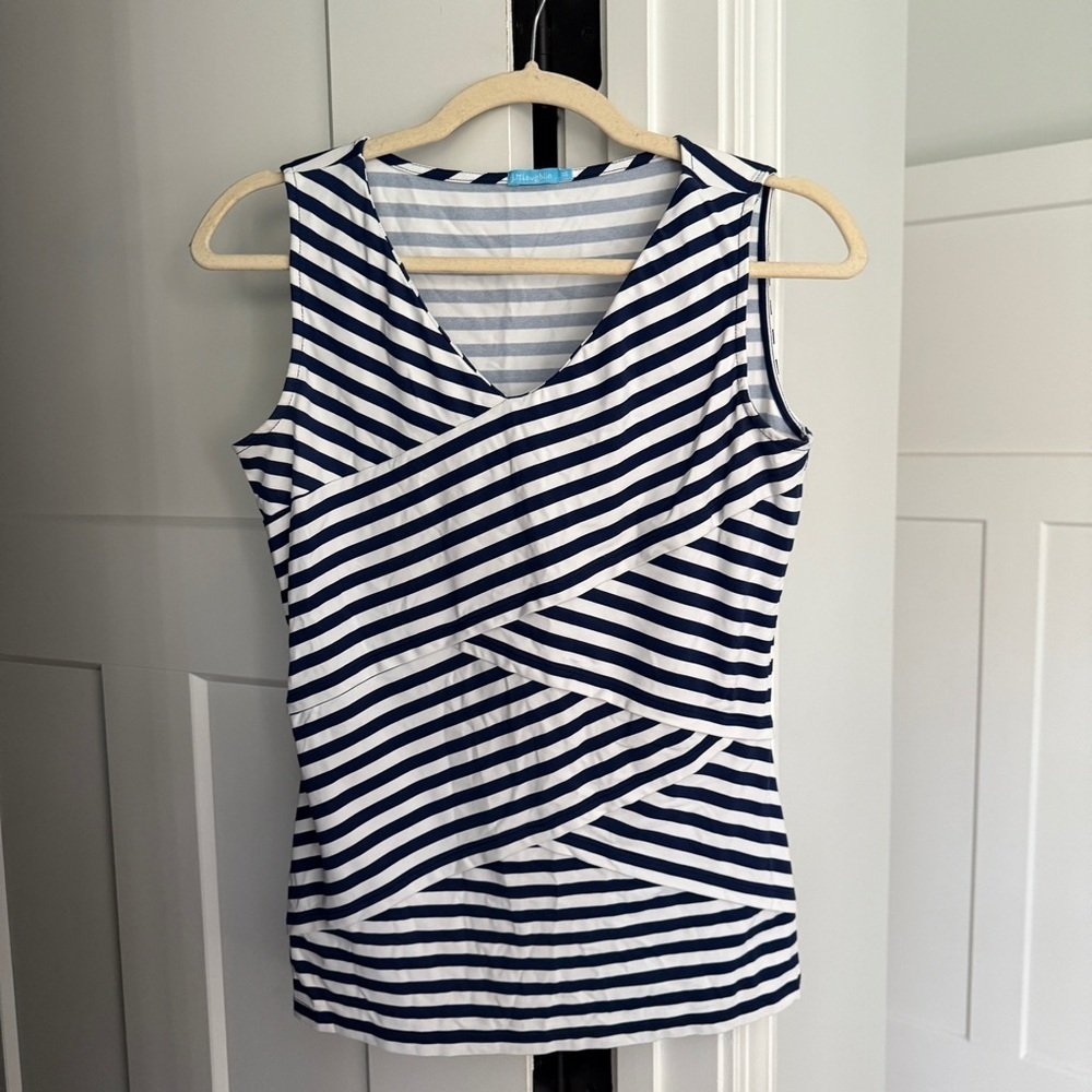J. McLaughlin Blue White Stripe V neck Sleeveless Catalina Stretch Top